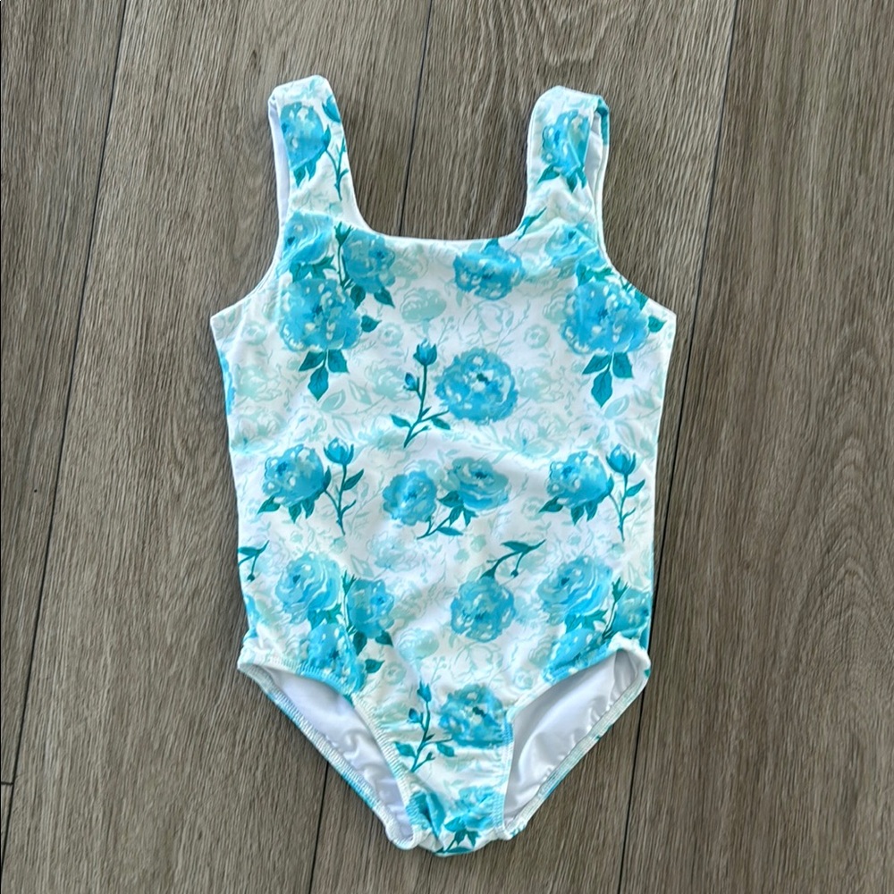 SweetHoney Blue and White Floral Swimsuit girls size 5 years